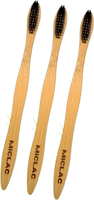 MICLAC Wooden Bamboo Toothbrush With Compostable Handle 3PCS Soft Toothbrush(Pack of 3)