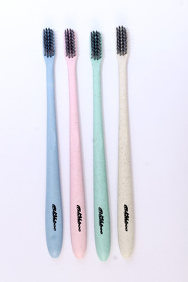 Mr Bamboo Wheat Straw Bamboo Toothbrush with charcoal bristles Soft Toothbrush(Pack of 4)