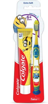 Colgate Kids 6+yr Minion Toothbrush Extra Soft with Tongue Cleaner 1Pc & Toothpaste 40gm Extra Soft Toothbrush