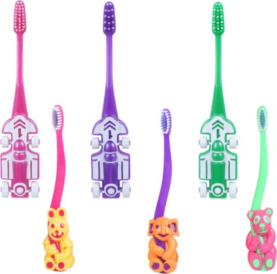 Maxi Oral Care Junior Pack of 6-(3 Kids) Zoom Car Junior Toothbrush & (3 Kids) Bingo Junior Soft Toothbrush(Pack of 6)