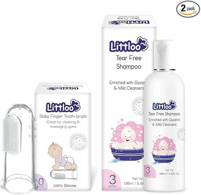 Littloo Silicone Baby Finger Toothbrush For Cleaning Gums and Tear Free Baby Shampoo Soft Toothbrush(Pack of 2)