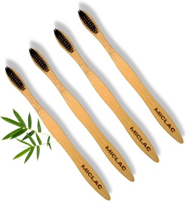 MICLAC Natural Organic Bamboo Toothbrush For Kids And Adults 4PCS Soft Toothbrush(Pack of 4)