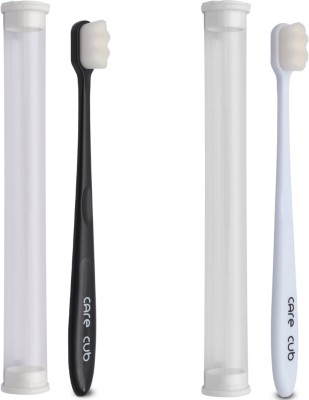 CARE CUB White & Black ZigZg Nano10000 Wht Bristl BPA Free Perfect For Sensitive Teth Ultra Soft Toothbrush(Pack of 2)