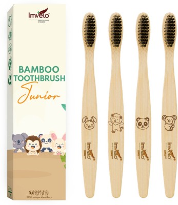 IMVELO Bamboo Toothbrush for Kids Pack of 4 | Charcoal Activated Soft Bristles Natural Soft Toothbrush(Pack of 4)