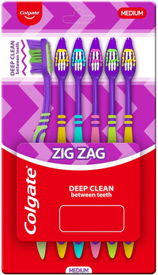 Colgate ZigZag Medium Bristle Multicolour, Compact Brush Head Medium Toothbrush(Pack of 6)