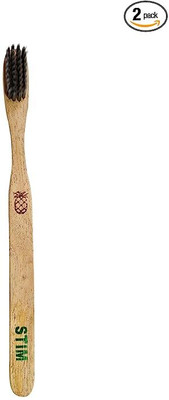 STIM ECO Charcoal Toothbrush | Charcoal Infused Bristles | Anti-Microbial Neem Handle Soft Toothbrush(Pack of 2)
