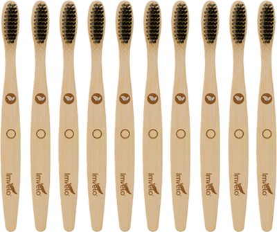 IMVELO Bamboo Toothbrush with Charcoal Activated Soft Bristles | Adult - Pack of 10 Soft Toothbrush(Pack of 10)