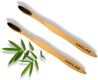 MICLAC Bamboo Toothbrush For Adults And Kids With Charcoal Activated Bristles 2PCS Soft Toothbrush(Pack of 2)