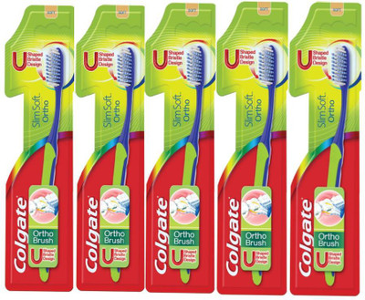 Colgate Slimsoft Ortho toothbrush U Shaped Bristle Design Pack of 5 brushes Extra Soft Toothbrush(Pack of 5)