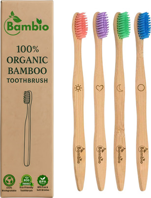 Bambio Bamboo Toothbrush Multi color pack 4 Ultra Soft Toothbrush(Pack of 4)