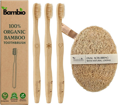 Bambio Bamboo Toothbrush pack of And 1 Pcs Natural Loofah Ultra Soft Toothbrush(Pack of 3)