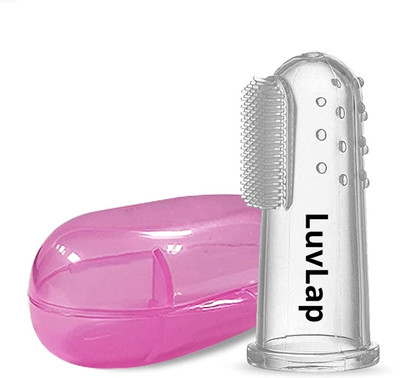 LuvLap Baby Silicone Finger ToothBrush with case for Easy Cleaning Massaging Soothing Extra Soft Toothbrush