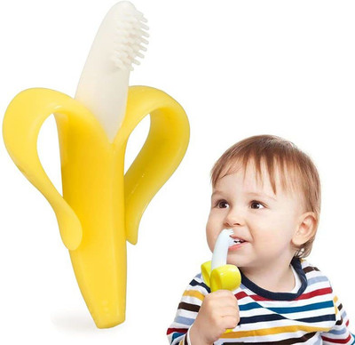 Oncarnival Baby Banana Toothbrush Teether With Soft Bristles Bendable Flexible Soft Toothbrush