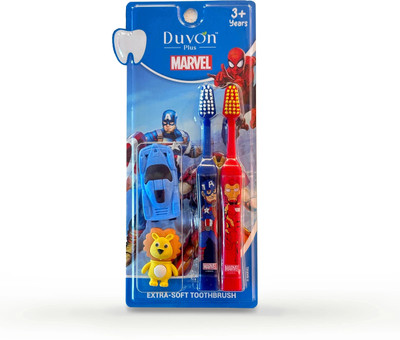 Duvon Plus Marvel Toothbrush Set | Captain America & Iron Man | 2 Brushes + 2 Erasers Free Extra Soft Toothbrush(Pack of 4)