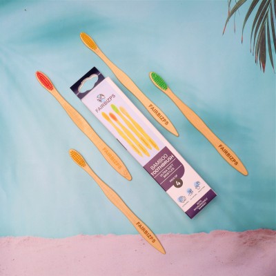 FAIRBIZPS Bamboo Toothbrush Set - Pack of 4, Ultra Soft Toothbrush