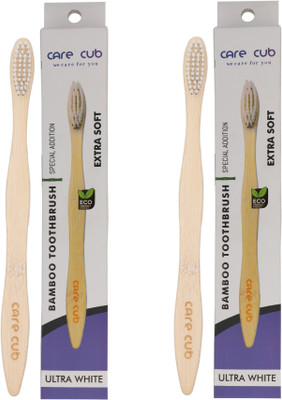 CARE CUB Pack of 2 White Bamboo Toothbrush with Neem and Charcoal Activated Soft Bristle Ultra Soft Toothbrush(Pack of 2)