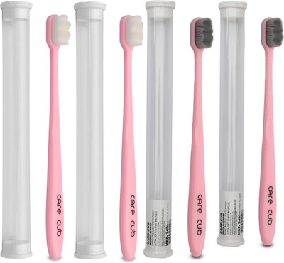 Qweezer Pink ZigZag with 2White & 2Black Bristle MicroNano for Sensitive Teth Ultra Soft Toothbrush(Pack of 4)