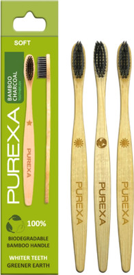 PUREXA Bamboo Charcoal Toothbrush, Soft brush - (Pack of 3), With Charcoal Infused BPA free Grade 4 Nylon Soft Bristles Soft Toothbrush(Pack of 3)