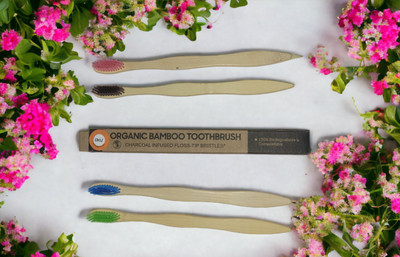 OKU (2 Adult + 2 Kids) Bamboo Toothbrush Color Soft Bristles Natural Bamboo BPA Free Soft Toothbrush(Pack of 4)