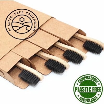 TheTrendyMart Bamboo Toothbrush with Charcoal Activated Soft Bristles Wooden ECO Friendly Soft Toothbrush(Pack of 4)