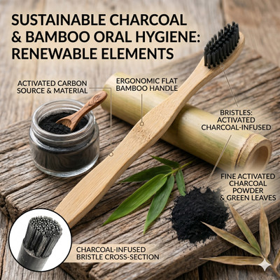 MEYERA Bamboo Toothbrush With Charcoal Bristles Soft Toothbrush