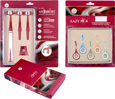 MyOrlCare My1Brush Burgundy Pack with EazyPick Kit 1 Combo Ultra Soft Toothbrush