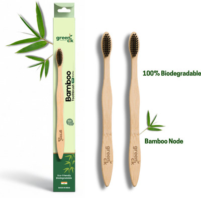 greenak Charcoal Infused Organic Bamboo Toothbrush From Kerala Soft Toothbrush(Pack of 2)