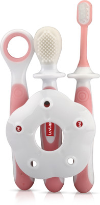 LuvLap Baby Training Toothbrush Set with Anti Choking Shield, Teeth Tongue Cleaner, Extra Soft Toothbrush(Pack of 3)