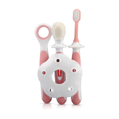LuvLap Baby Training Toothbrush Set with Anti Choking Shield, Teeth Tongue Cleaner, Extra Soft Toothbrush(Pack of 3)
