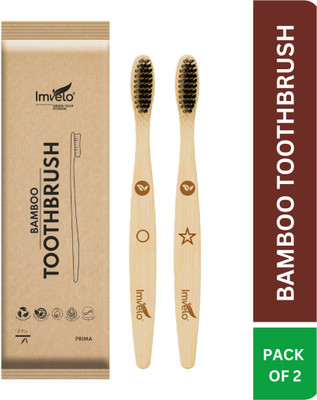 IMVELO Bamboo Wooden Toothbrush |Charcoal Activated Soft Bristles|Eco-friendly Combo Soft Toothbrush(Pack of 2)