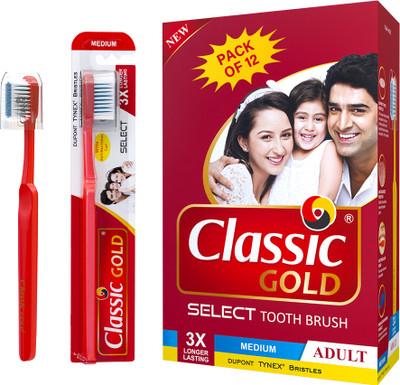 CLASSIC GOLD Select Medium Manual Toothbrush For Adults Medium Toothbrush(Pack of 12)