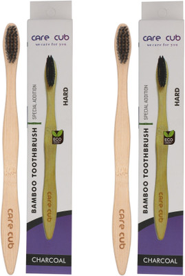 CARE CUB Pack of 2 Bamboo Toothbrush with Charcoal Activated Soft Bristles Ultra Soft Toothbrush(Pack of 2)