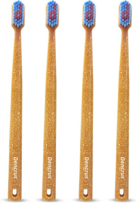 Dencrus OCTA CLEAN Toothbrush | Octagonal Handle | Bamboo Husk & Composite Resin Closely Ultra Soft Toothbrush(Pack of 4)