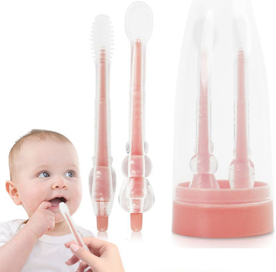 Zibuyu 2Pcs Baby Oral Cleaning Brush Toothbrush Tongue Brush BPA Free Silicone Bristle Soft Toothbrush(Pack of 2)