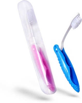 Dr. Flex Travel Foldable Toothbrush with Anti Bacterial containers Medium Toothbrush(Pack of 2)