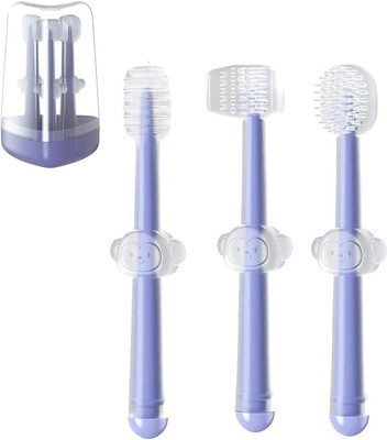GUCHIGU BPA free Soft Silicone Toothbrush Set(3pcs) For Babies with Storage Case Ultra Soft Toothbrush