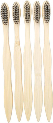 Eco Gree Eco-Friendly S Curve Charcoal Wooden Toothbrush Soft Toothbrush(Pack of 5)