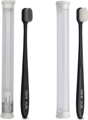 CARE CUB Black Flat with White & Black Bristle MicroNano Bristle for Sensitive Teth Ultra Soft Toothbrush(Pack of 2)