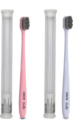 CARE CUB Pink & Whit ZigZag Nano10000 Bristle BPA Free Effect For Sensitive Teeth Ultra Soft Toothbrush(Pack of 2)