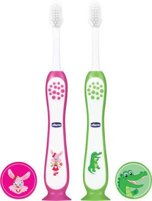 Chicco Ultra Set Pink + Green 3Y-8Y (BPA Free) Ultra Soft Toothbrush(Pack of 2)