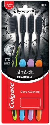 Colgate SlimSoft Charcoal Bristles for Gentle Deep Cleaning Soft Toothbrush(Pack of 4)