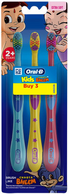 Oral-B Kids Chotta Bheem, Pack of 3, Age 2+, Easy to hold handle Extra Soft Toothbrush(Pack of 3)