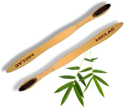 MICLAC Natural Wooden Bamboo Toothbrush For Sensitive Gums 2PCS Soft Toothbrush(Pack of 2)