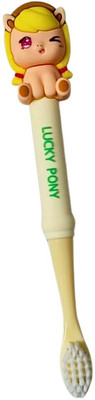 little Things Cute Lucky Pony Kids Toothbrush with Case (Yellow, Soft) Ultra Soft Toothbrush
