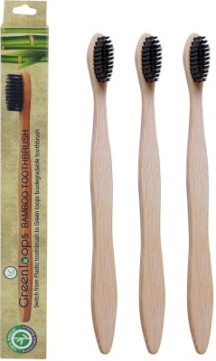 GREENLOOPS Bamboo toothbrush Charcoal Infused Bristle Soft Toothbrush(Pack of 3)