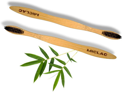 MICLAC BPA-Free Biodegradable Wooden Bamboo Toothbrush For Adults 2PCS Soft Toothbrush(Pack of 2)