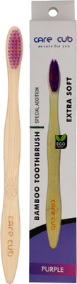 CARE CUB Purple Bamboo Toothbrush with Charcoal Activated Soft Bristles Eco Friendly Extra Soft Toothbrush