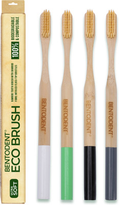 bentodent Bamboo Toothbrush with Bamboo Fiber Bristles Round Bottom Teeth Whitening Ultra Soft Toothbrush(Pack of 4)