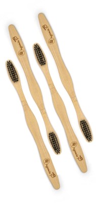 Organic B Charcoal Charmer Bamboo Toothbrush for Unisex Adults Soft Toothbrush(Pack of 4)