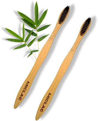 MICLAC Wooden Toothbrush For Adults & Kids With Bamboo Bristles For Tongue Cleane 2PCS Soft Toothbrush(Pack of 2)